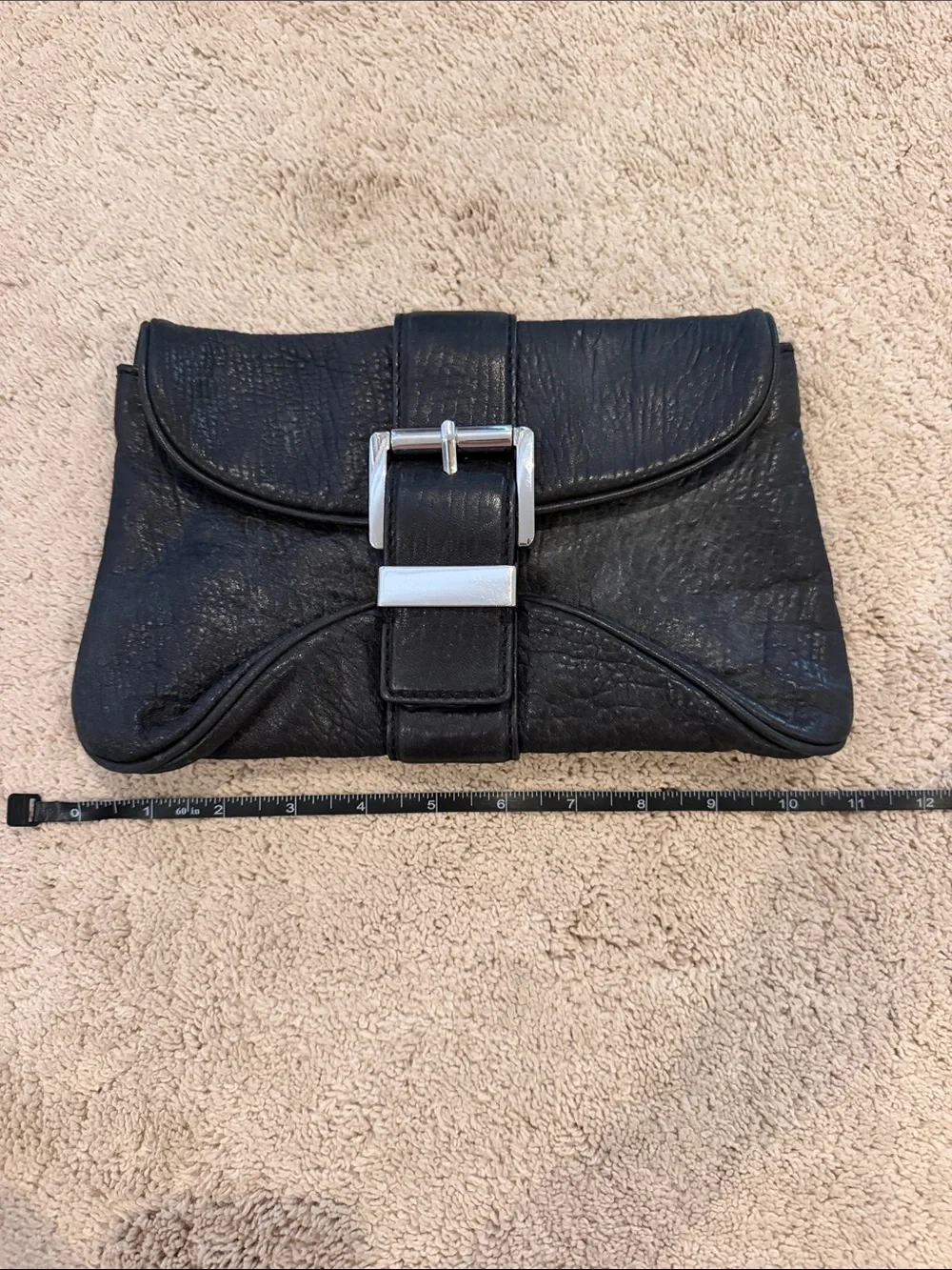 Micheal Kors Black Leather Clutch Wallet with Silver Buckle